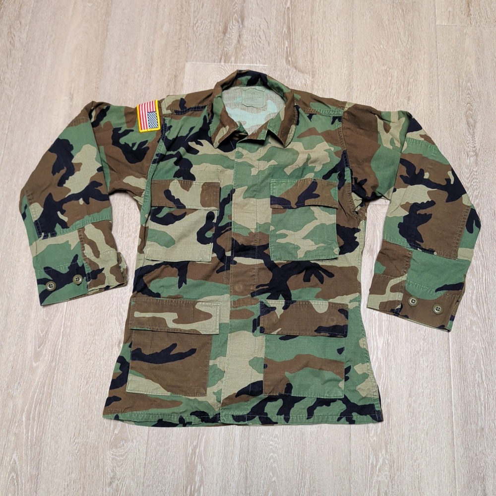 Vintage American Apparel Military Woodland Camo BDU‎ Ripstop Jacket XS Short USA